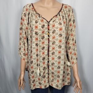 Umgee Boho Floral Lace Back Top in a Women's Size XXL